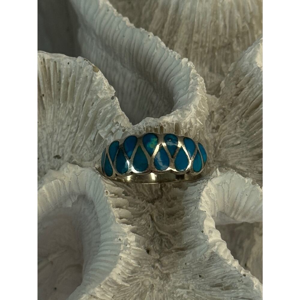 925 Sterling Silver Turquoise Ring Size 7 - Picture 3 of 10